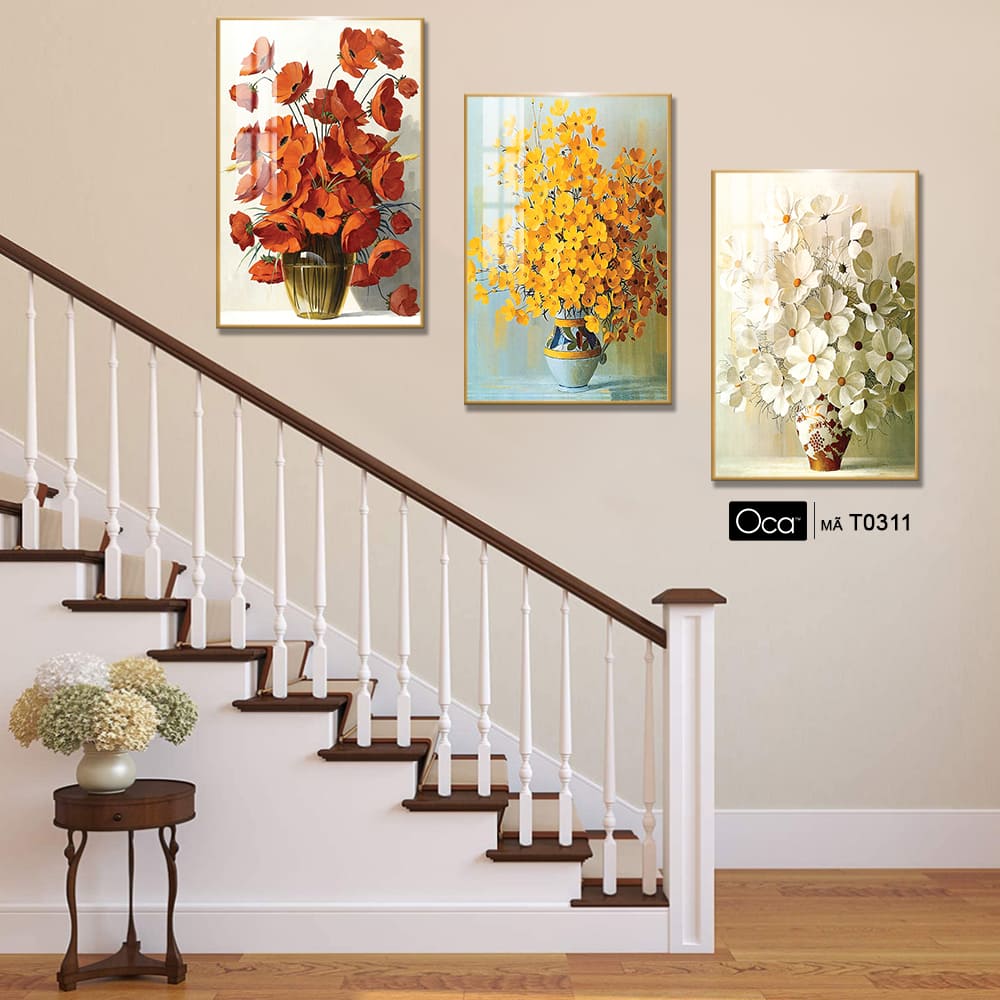 Bình hoa dại | Bộ 3 tranh treo cầu thang | Mã T0311 | Oca - Ảnh 4
