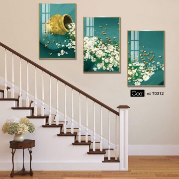 Alternative view of Bình cúc họa mi | Bộ 3 tranh treo cầu thang | Mã T0312 | Oca