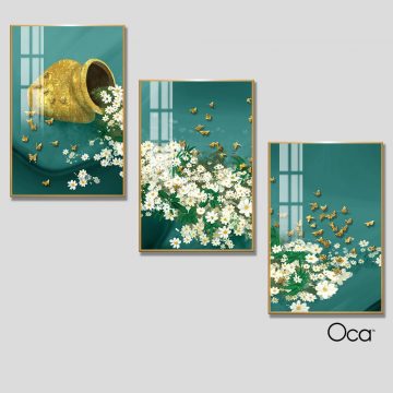 Bình cúc họa mi | Bộ 3 tranh treo cầu thang | Mã T0312 | Oca