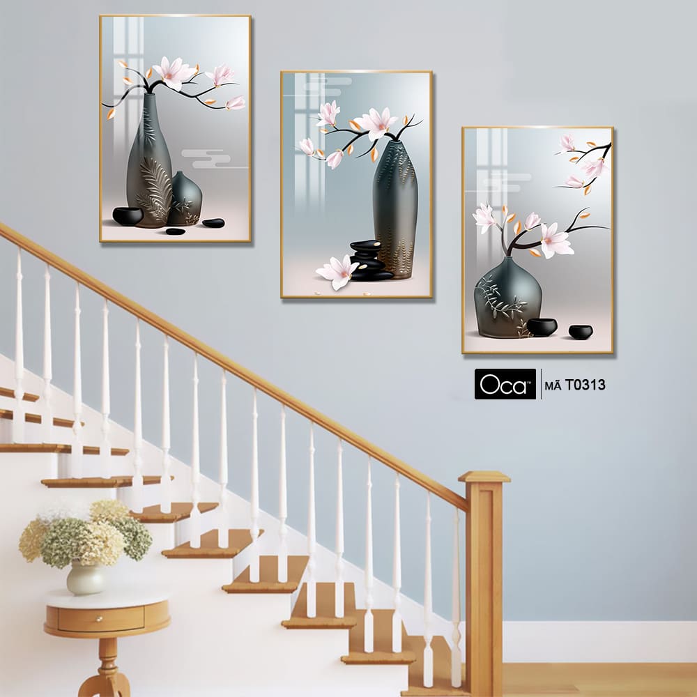 Bình hoa mộc lan | Bộ 3 tranh treo cầu thang | Mã T0313 | Oca - Ảnh 3