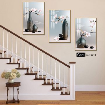 Alternative view of Bình hoa mộc lan | Bộ 3 tranh treo cầu thang | Mã T0313 | Oca