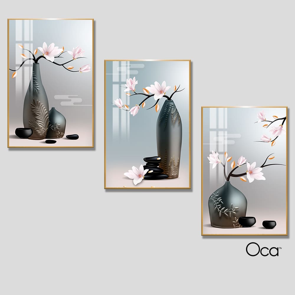 Bình hoa mộc lan | Bộ 3 tranh treo cầu thang | Mã T0313 | Oca