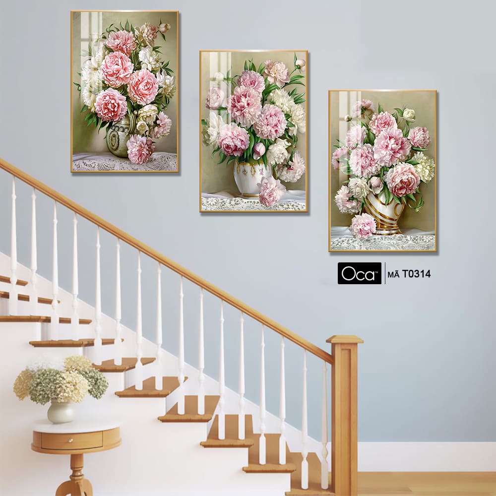 Bình hoa hồng | Bộ 3 tranh treo cầu thang | Mã T0314 | Oca - Ảnh 4