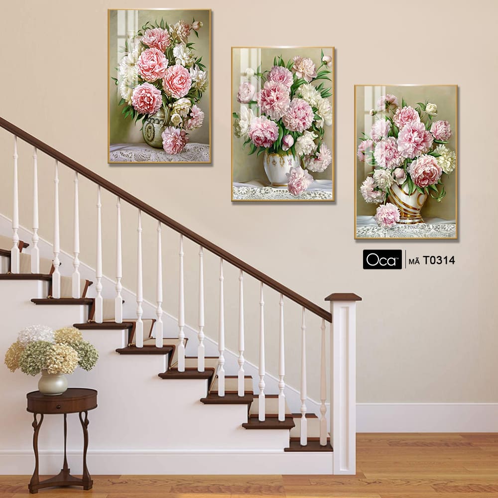 Bình hoa hồng | Bộ 3 tranh treo cầu thang | Mã T0314 | Oca - Ảnh 3