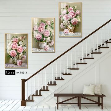 Alternative view of Bình hoa hồng | Bộ 3 tranh treo cầu thang | Mã T0314 | Oca