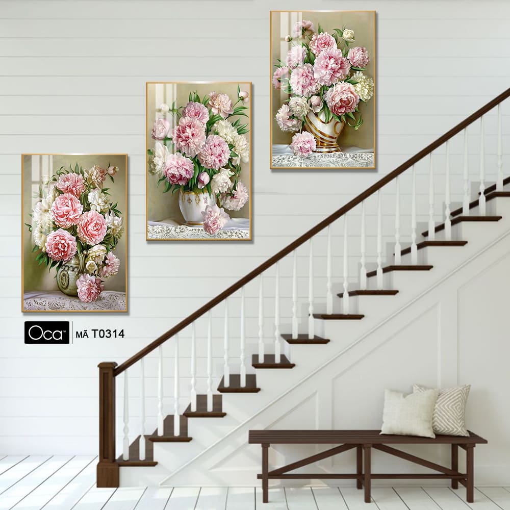 Bình hoa hồng | Bộ 3 tranh treo cầu thang | Mã T0314 | Oca - Ảnh 2