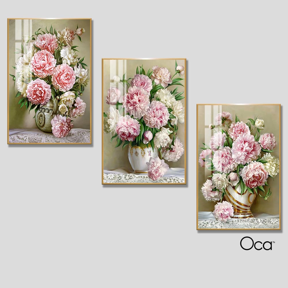 Bình hoa hồng | Bộ 3 tranh treo cầu thang | Mã T0314 | Oca