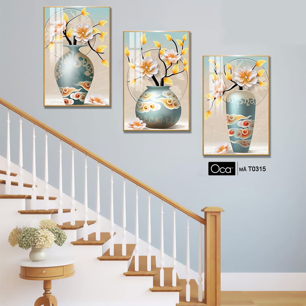 Bình hoa mộc lan | Bộ 3 tranh treo cầu thang | Mã T0315 | Oca - Ảnh 3