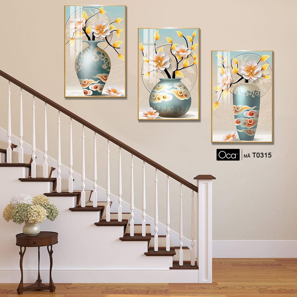 Bình hoa mộc lan | Bộ 3 tranh treo cầu thang | Mã T0315 | Oca - Ảnh 2