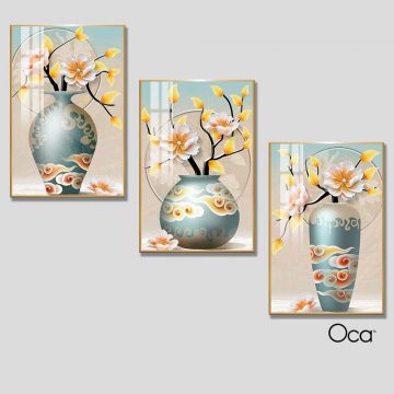 Bình hoa mộc lan | Bộ 3 tranh treo cầu thang | Mã T0315 | Oca