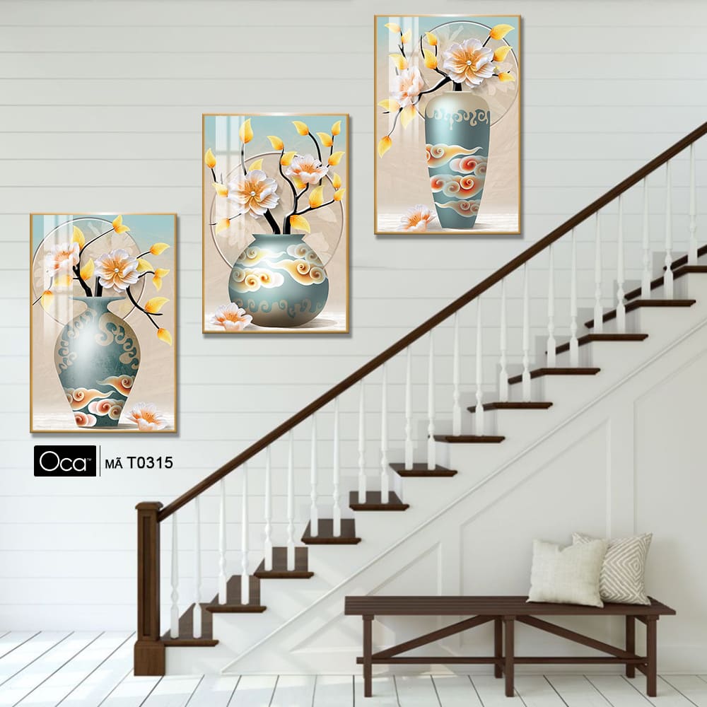Bình hoa mộc lan | Bộ 3 tranh treo cầu thang | Mã T0315 | Oca - Ảnh 4