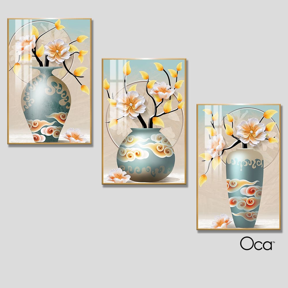 Bình hoa mộc lan | Bộ 3 tranh treo cầu thang | Mã T0315 | Oca