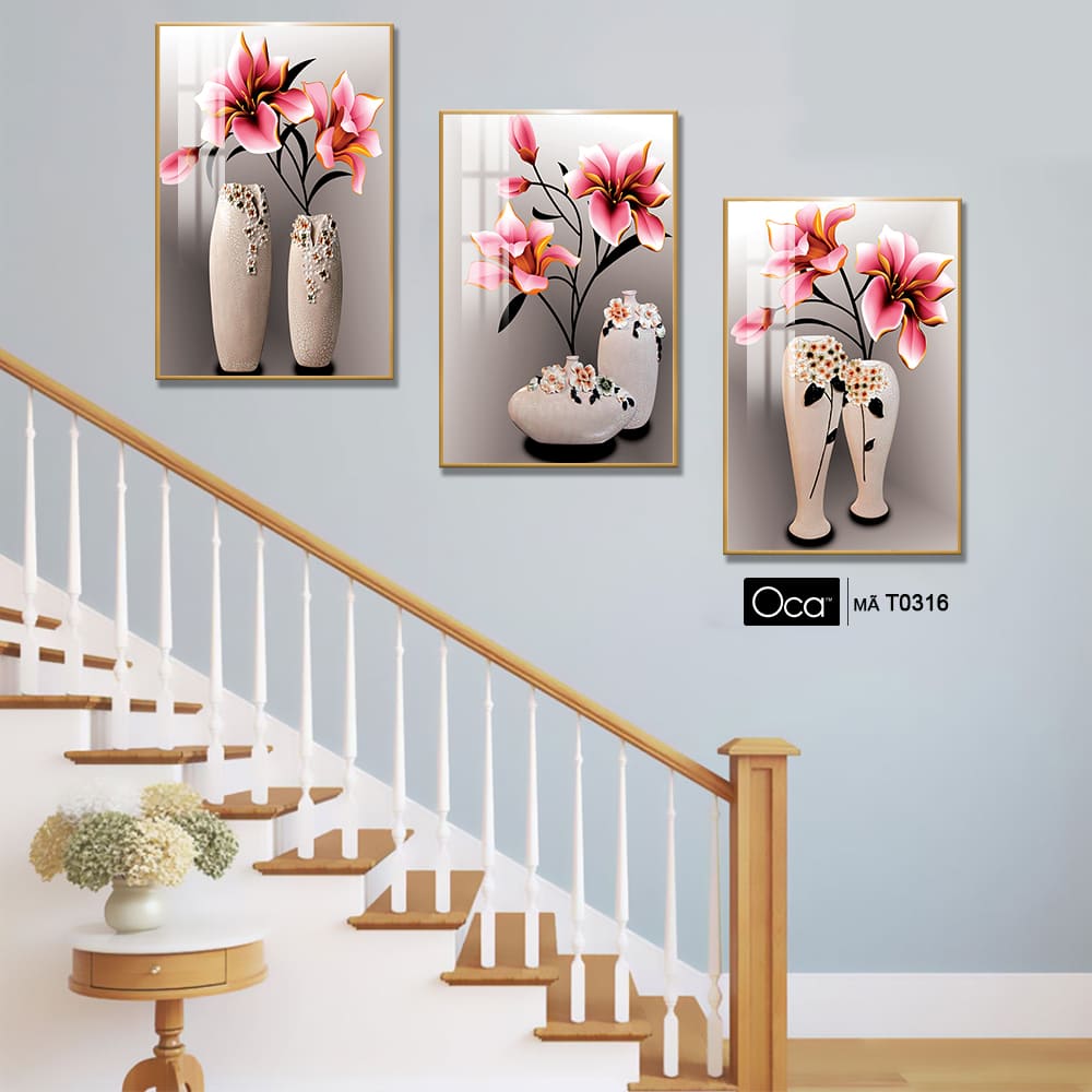 Bình hoa nghệ thuật | Bộ 3 tranh treo cầu thang | Mã T0316 | Oca - Ảnh 4