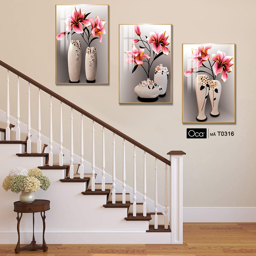 Bình hoa nghệ thuật | Bộ 3 tranh treo cầu thang | Mã T0316 | Oca - Ảnh 3