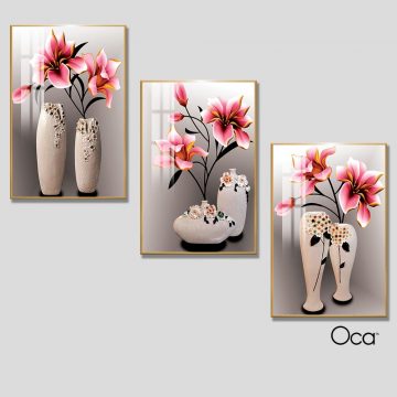 Bình hoa nghệ thuật | Bộ 3 tranh treo cầu thang | Mã T0316 | Oca