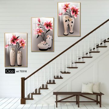 Alternative view of Bình hoa nghệ thuật | Bộ 3 tranh treo cầu thang | Mã T0316 | Oca
