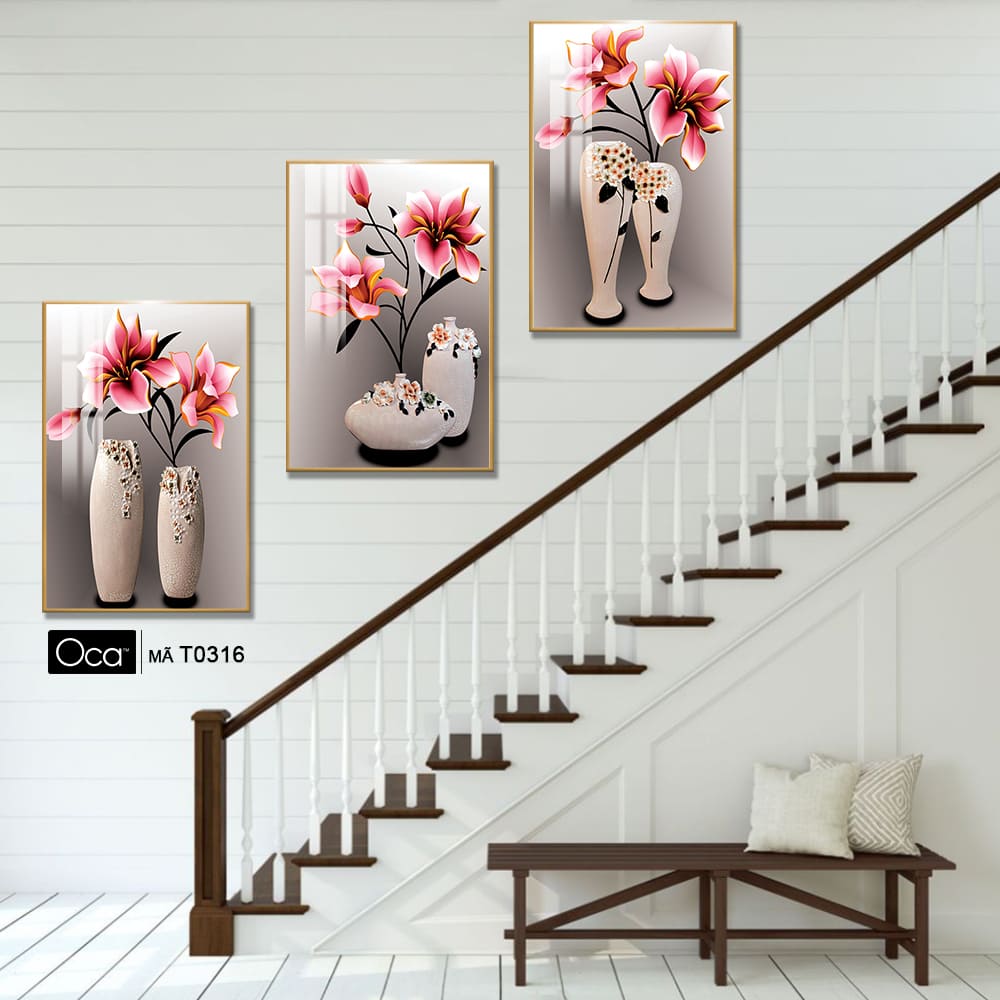 Bình hoa nghệ thuật | Bộ 3 tranh treo cầu thang | Mã T0316 | Oca - Ảnh 2
