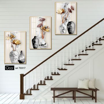 Alternative view of Bình hoa sen | Bộ 3 tranh treo cầu thang | Mã T0317 | Oca