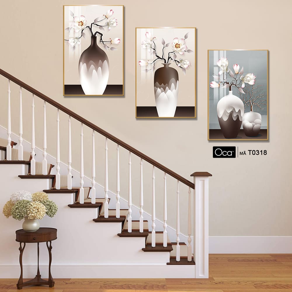 Bình hoa mộc lan | Bộ 3 tranh treo cầu thang | Mã T0318 | Oca - Ảnh 3