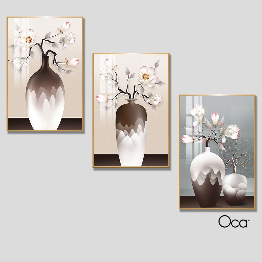 Bình hoa mộc lan | Bộ 3 tranh treo cầu thang | Mã T0318 | Oca