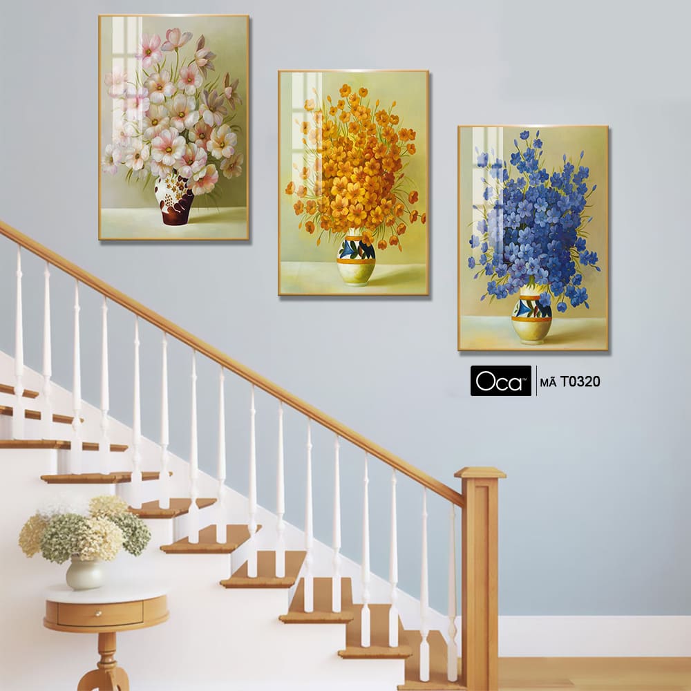 Bình hoa dại | Bộ 3 tranh treo cầu thang | Mã T0320 | Oca - Ảnh 4