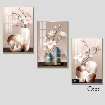 Bình hoa mộc lan | Bộ 3 tranh treo cầu thang | Mã T0321 | Oca