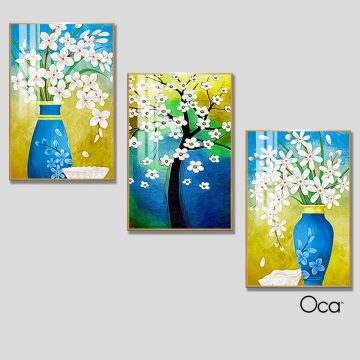 Bình hoa mai | Bộ 3 tranh treo cầu thang | Mã T0322 | Oca