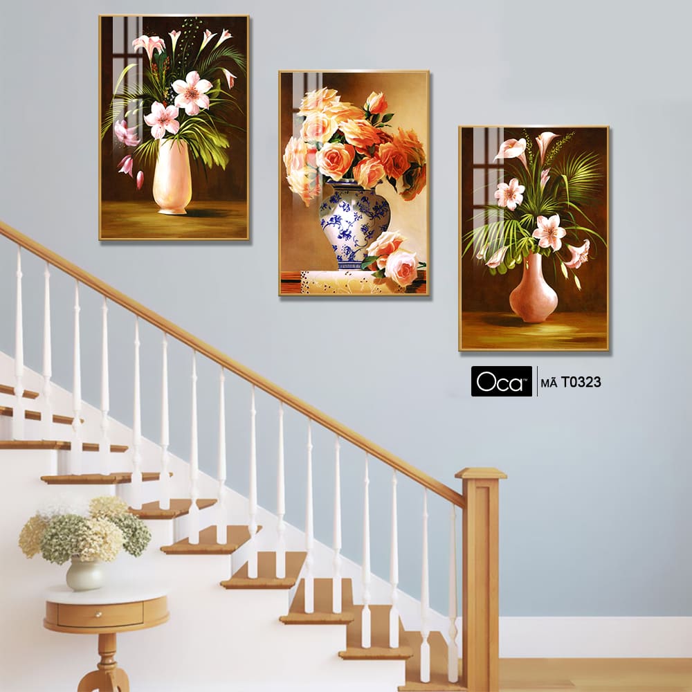 Bình hoa nghệ thuật | Bộ 3 tranh treo cầu thang | Mã T0323 | Oca - Ảnh 2
