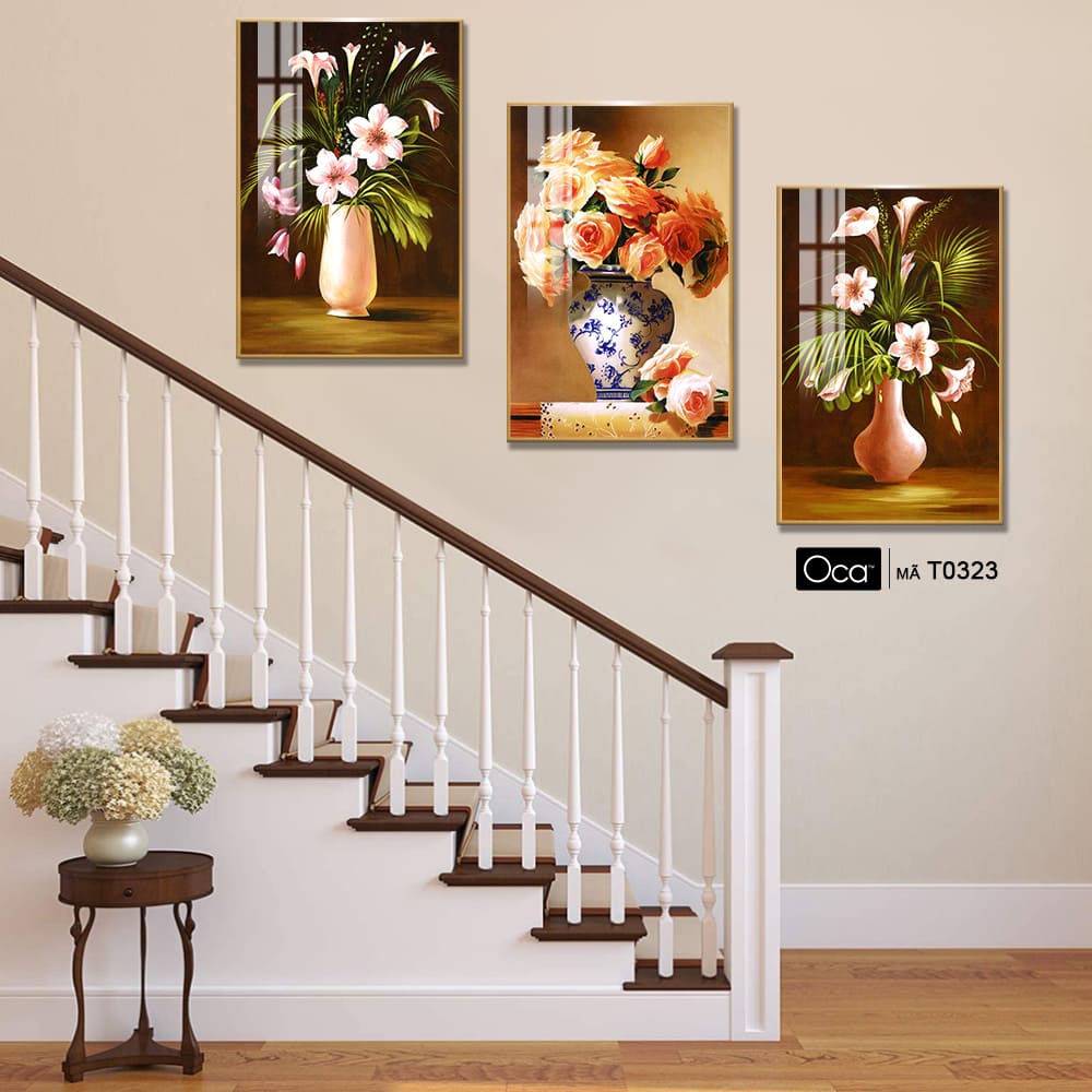 Bình hoa nghệ thuật | Bộ 3 tranh treo cầu thang | Mã T0323 | Oca - Ảnh 3