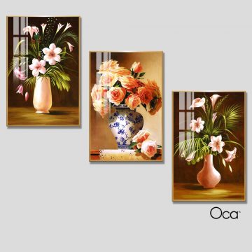 Bình hoa nghệ thuật | Bộ 3 tranh treo cầu thang | Mã T0323 | Oca