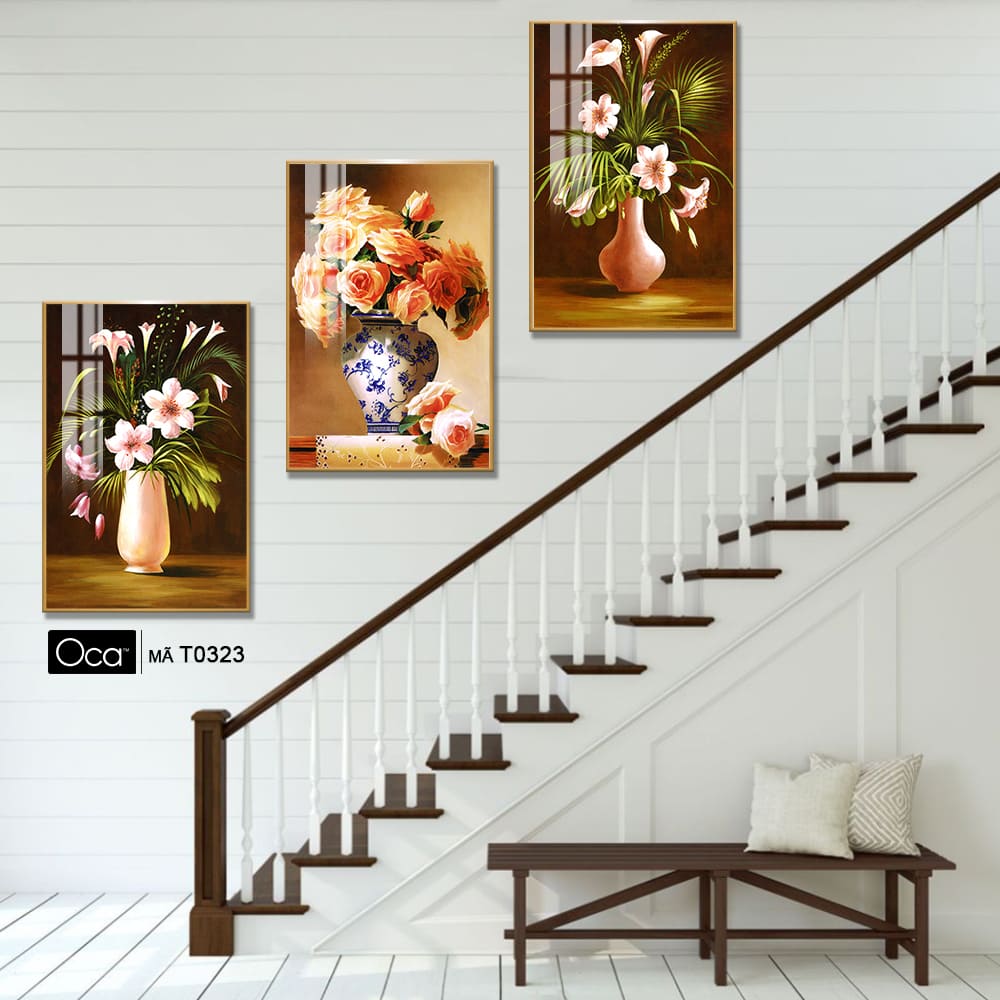 Bình hoa nghệ thuật | Bộ 3 tranh treo cầu thang | Mã T0323 | Oca - Ảnh 4