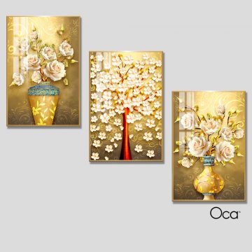 Bộ tranh mai phú quý | Bộ 3 tranh treo cầu thang | Mã T0324 | Oca