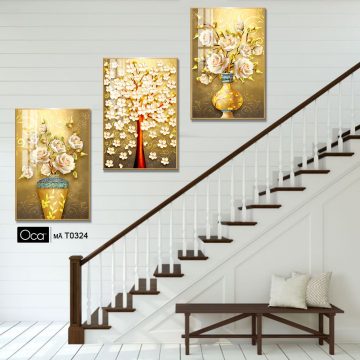 Alternative view of Bộ tranh mai phú quý | Bộ 3 tranh treo cầu thang | Mã T0324 | Oca