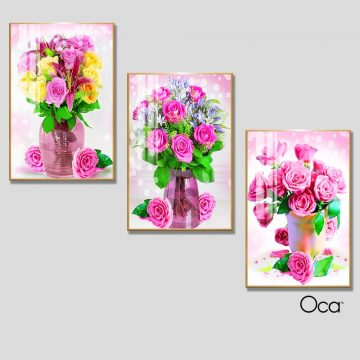 Bình hoa hồng | Bộ 3 tranh treo cầu thang | Mã T0325 | Oca