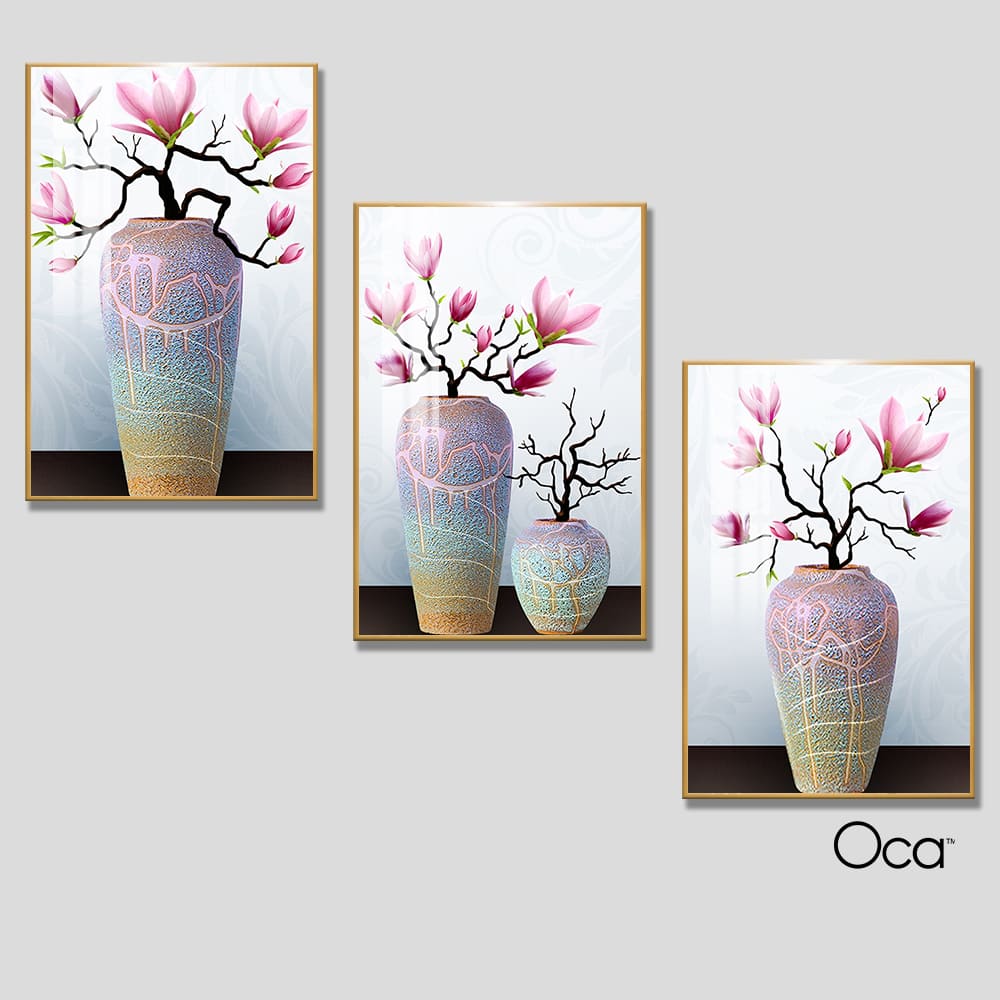 Bình hoa mộc lan | Bộ 3 tranh treo cầu thang | Mã T0327 | Oca