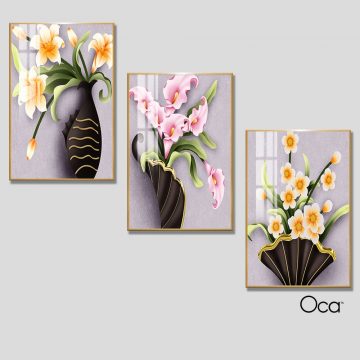 Bình hoa mộc lan | Bộ 3 tranh treo cầu thang | Mã T0328 | Oca