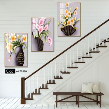 Alternative view of Bình hoa mộc lan | Bộ 3 tranh treo cầu thang | Mã T0328 | Oca