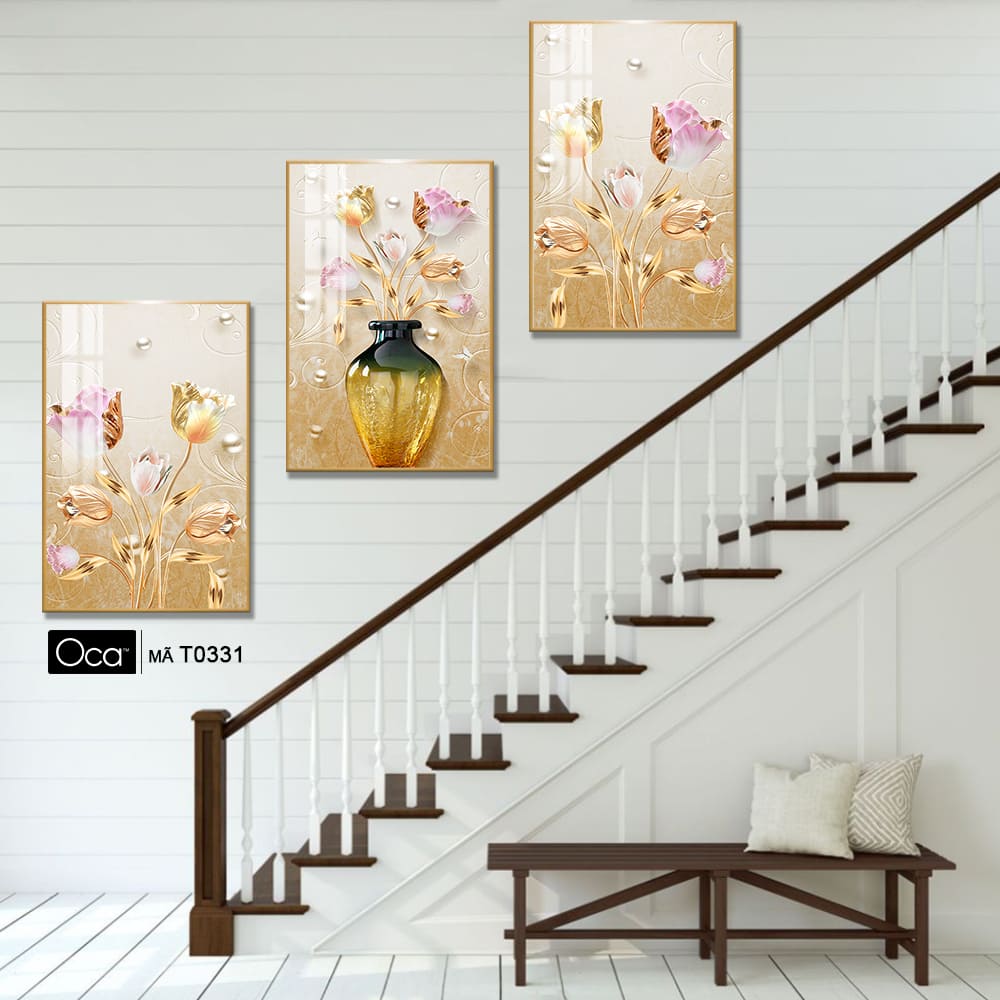 Bình hoa pha lê | Bộ 3 tranh treo cầu thang | Mã T0331 | Oca - Ảnh 2