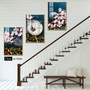 Alternative view of Hoa anh đào | Bộ 3 tranh treo cầu thang | Mã T0333 | Oca