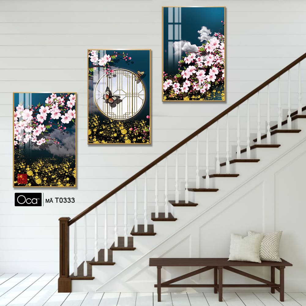 Hoa anh đào | Bộ 3 tranh treo cầu thang | Mã T0333 | Oca - Ảnh 2