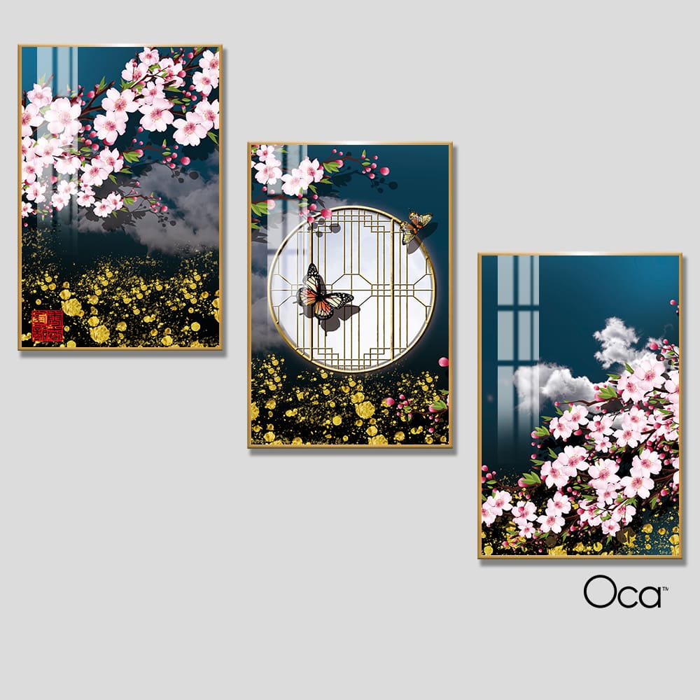 Hoa anh đào | Bộ 3 tranh treo cầu thang | Mã T0333 | Oca