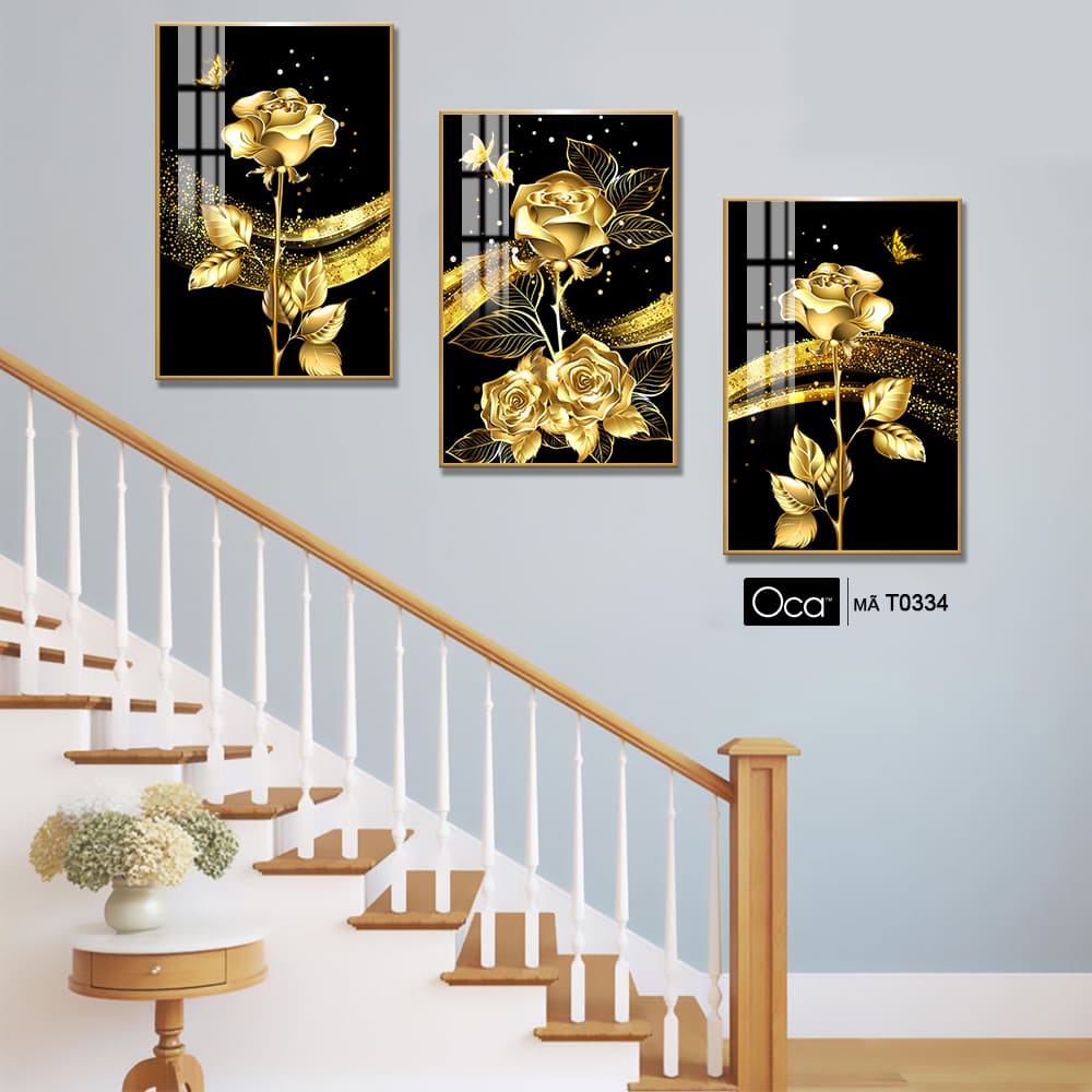 Hoa Hồng Vĩnh Cửu | Bộ 3 tranh treo cầu thang | Mã T0334 | Oca - Ảnh 3