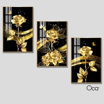 Hoa Hồng Vĩnh Cửu | Bộ 3 tranh treo cầu thang | Mã T0334 | Oca