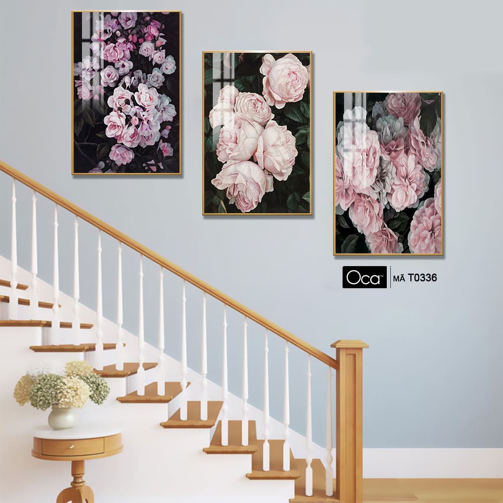 Khóm hoa hồng | Bộ 3 tranh treo cầu thang | Mã T0336 | Oca - Ảnh 2