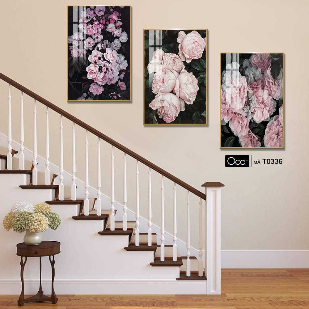 Khóm hoa hồng | Bộ 3 tranh treo cầu thang | Mã T0336 | Oca - Ảnh 3