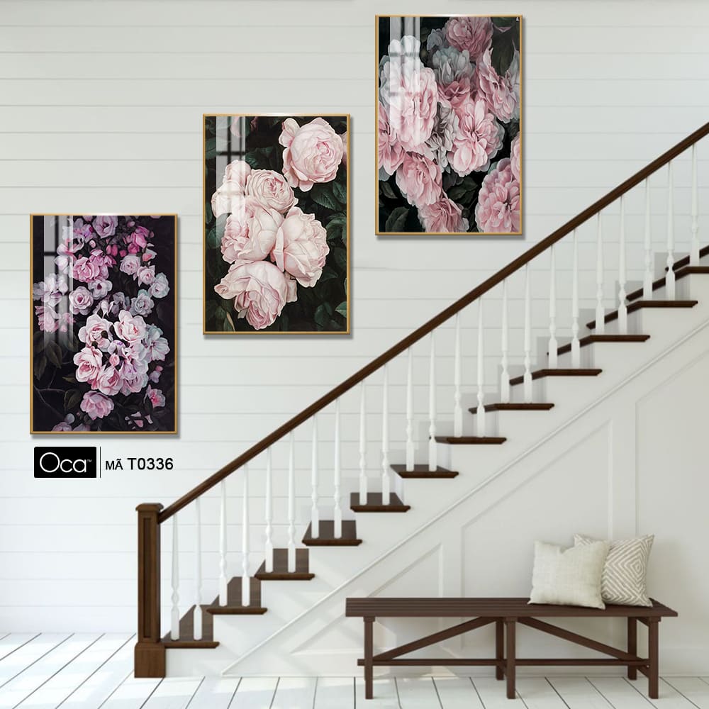 Khóm hoa hồng | Bộ 3 tranh treo cầu thang | Mã T0336 | Oca - Ảnh 4