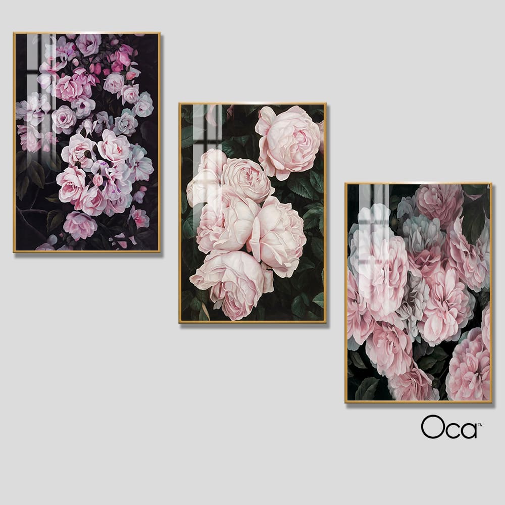 Khóm hoa hồng | Bộ 3 tranh treo cầu thang | Mã T0336 | Oca