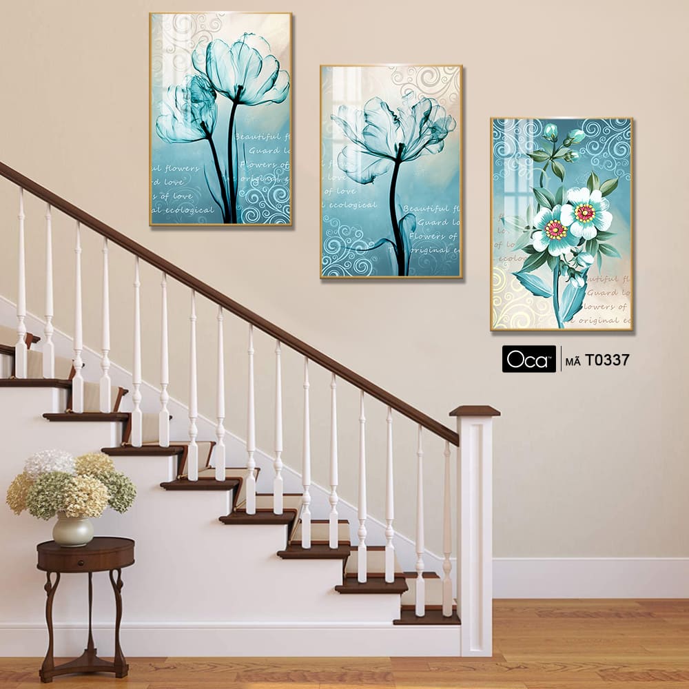Hoa nghệ thuật | Bộ 3 tranh treo cầu thang | Mã T0337 | Oca - Ảnh 2