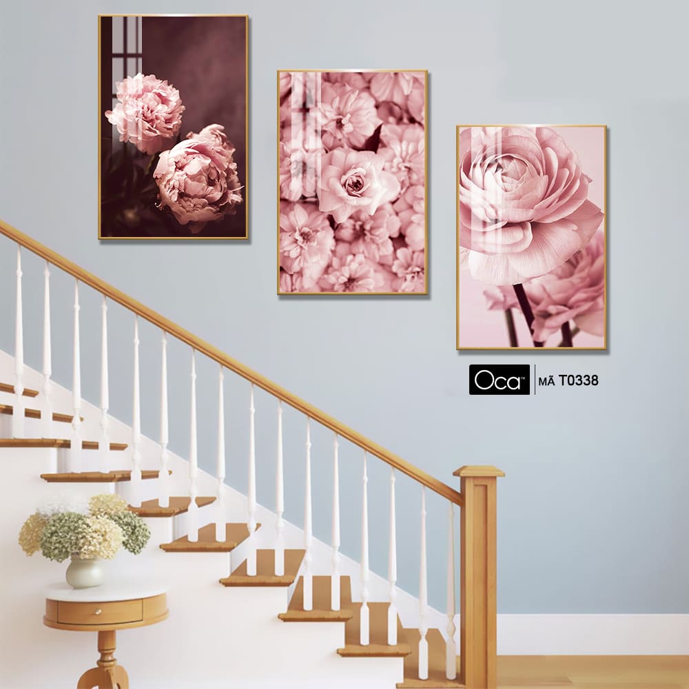 Nhành hoa hồng | Bộ 3 tranh treo cầu thang | Mã T0338 | Oca - Ảnh 3