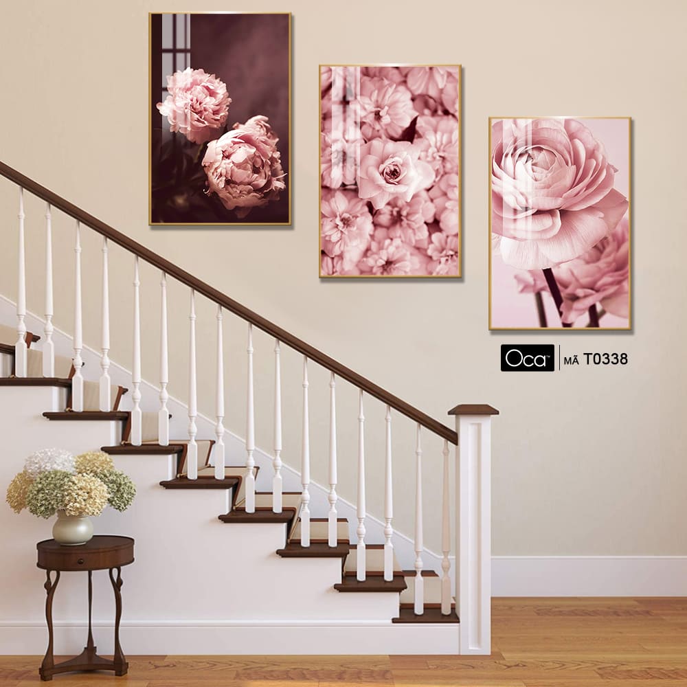 Nhành hoa hồng | Bộ 3 tranh treo cầu thang | Mã T0338 | Oca - Ảnh 4